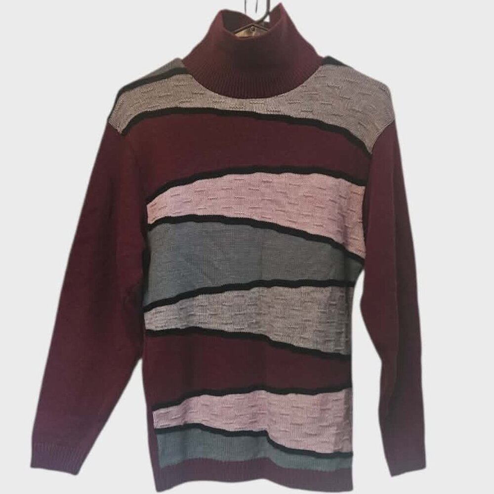 Aileen Women's Petite XS Vintage Style Stripe Sweater Asymmetrical Color Blocked